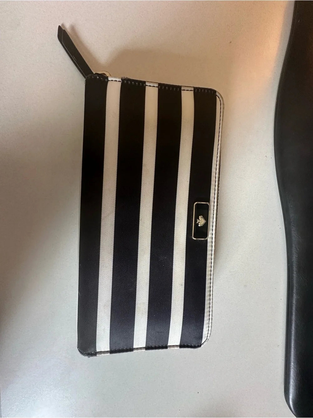 kate spade Black and White Striped Zip-Around Wallet